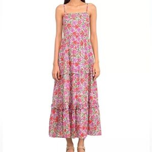 NWT Banjanan Hazel Maxi Dress Tiered Sleeveless Floral Pink Womens Size XL